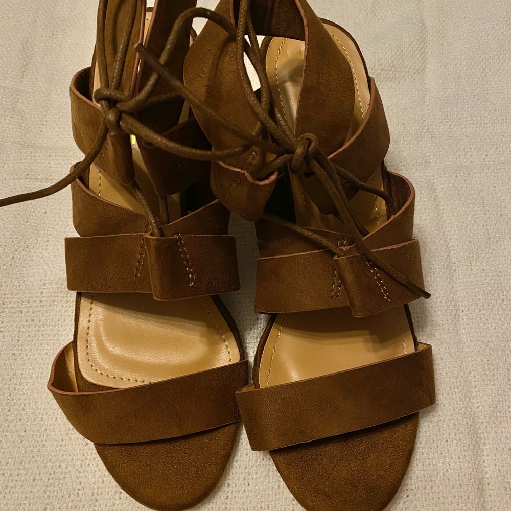 Lulu’s Brown Tie Up Heeled Sandals